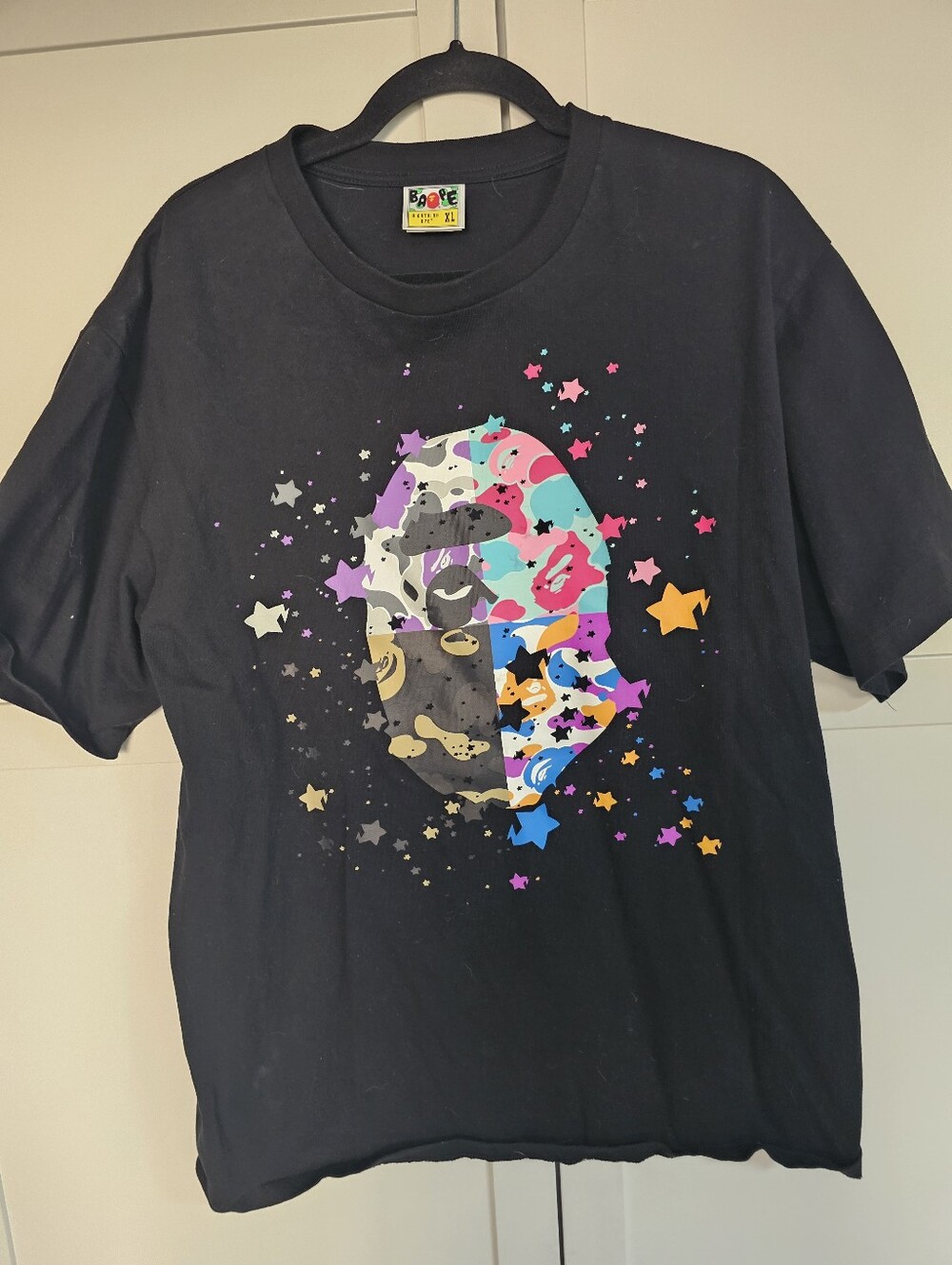 BAPE A Bathing Ape Graphic TShirt Black XL Camo Ape Head 001TEK721154F Washed 1x